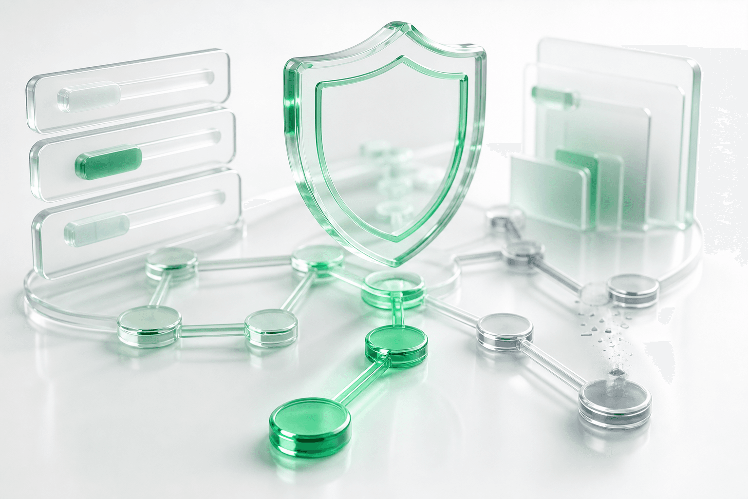 3D illustration of a policy shield checking transaction paths
